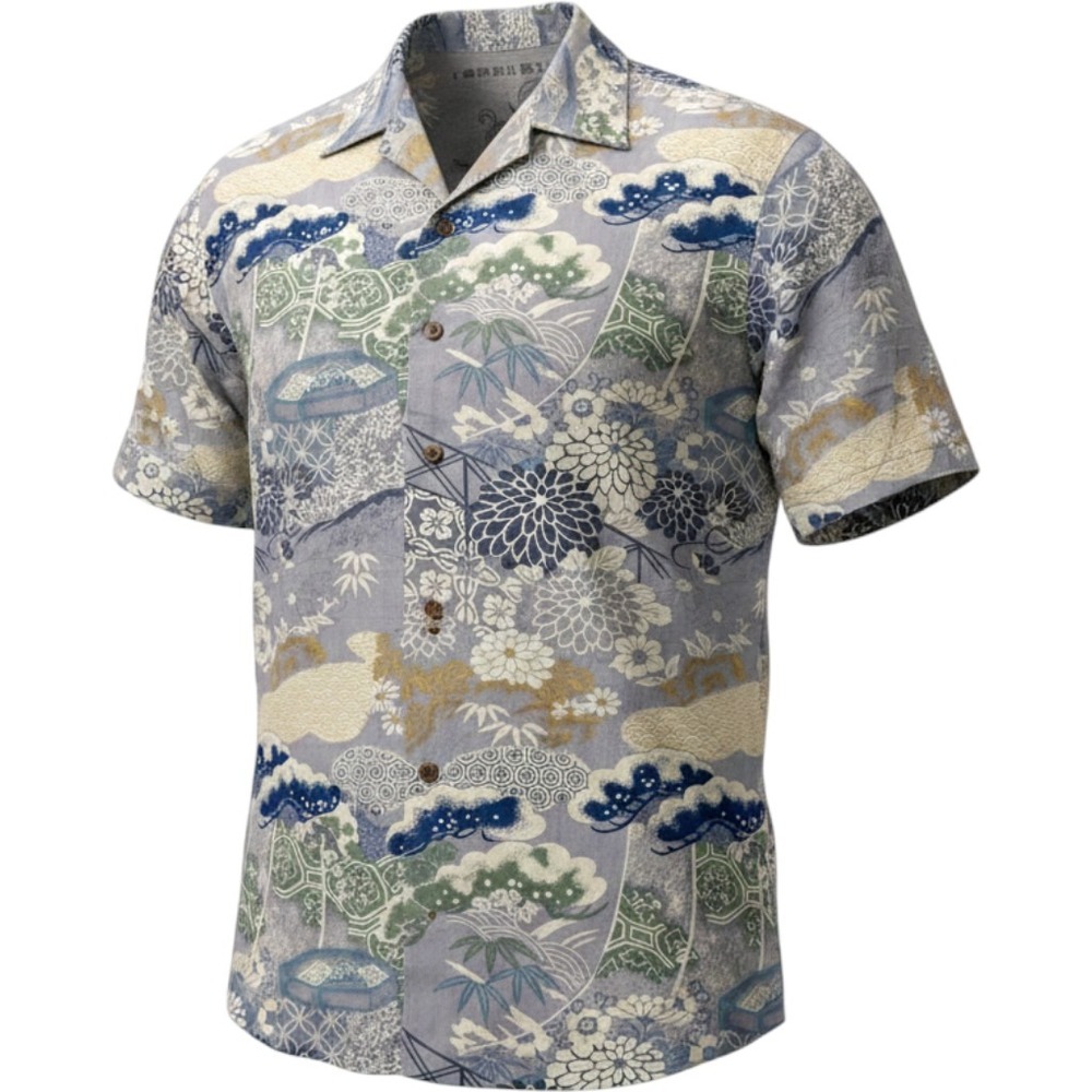 Tommy Bahama Mens Large Silk Button Down Short Sleeve Shirt Blue Floral
